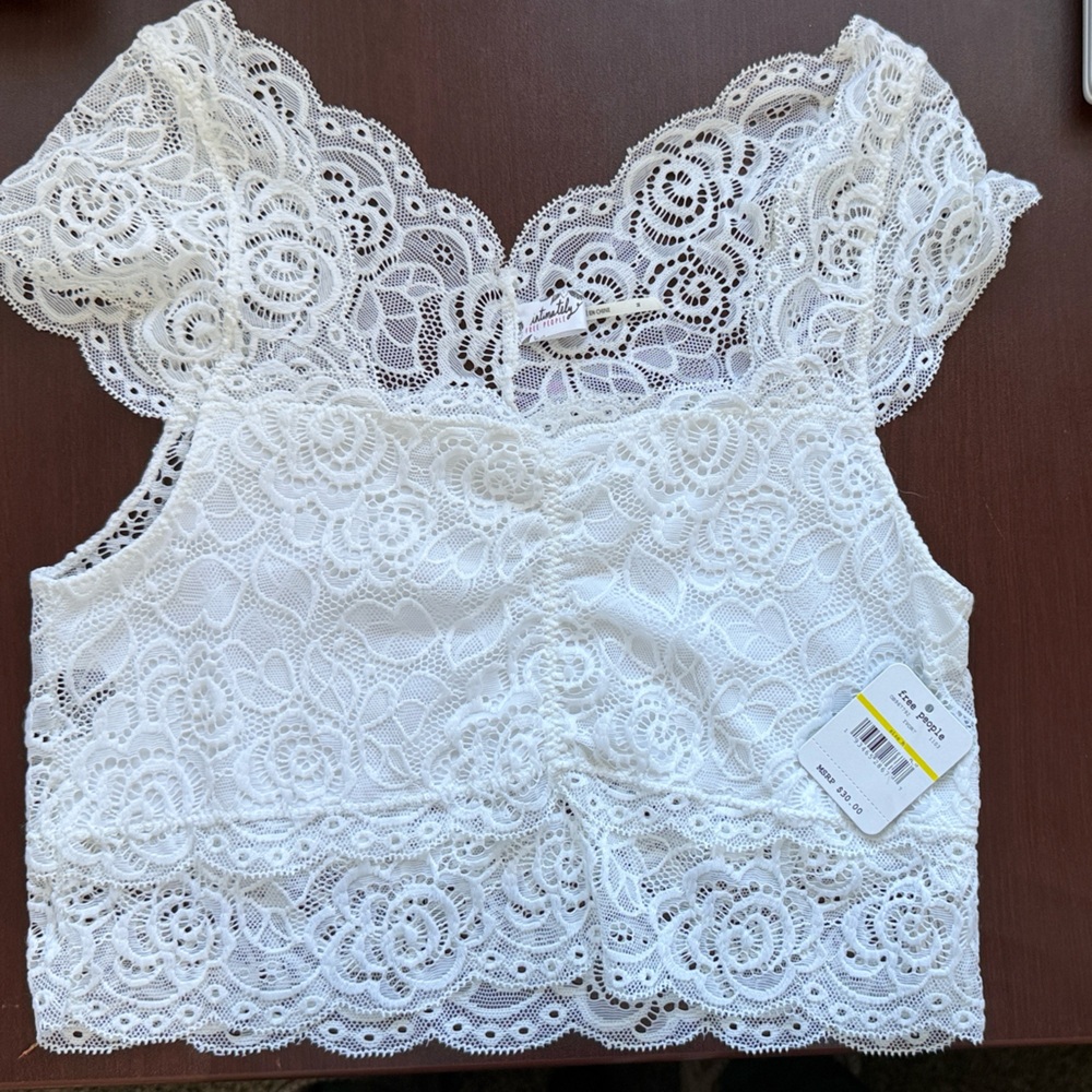Free People White Lace Crop Top - Picture 4 of 6
